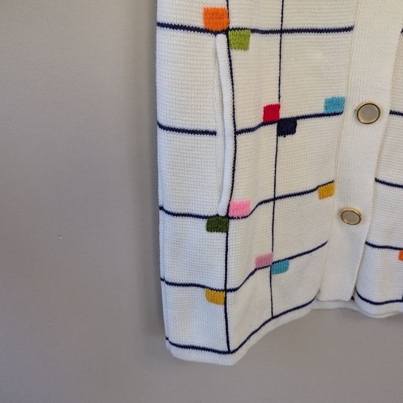 Vintage Colorful Geometric Cardigan Sweater Maximalist Grid Retro - Picture 8 of 12